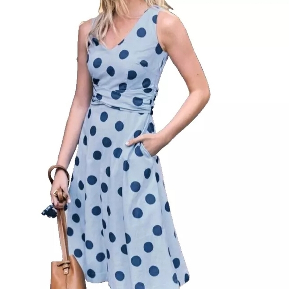 Boden Lois Polka Dot Linen Blend Sleeveless Dress - Picture 2 of 4